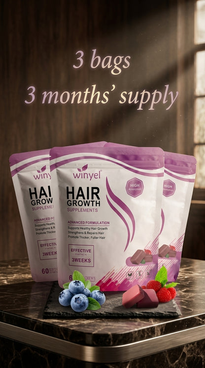 WINYEL Hair Growth Soft Chewables, Containing Hair Growth Vitamins For Men And Women, Biotin, To Help Create Thicker, Fuller, And Stronger Hair, Mixed Berries, 60 Soft Chewables.